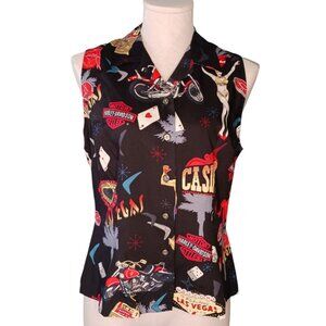 Harley Davidson Tori Richard Womens M AOP Hawaiian Blouse Top Las Vegas Casinos